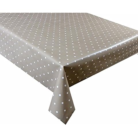 LINEN702 Vinyl Pvc Tablecloth Beige Polka Dot 2.5 metres (250x137cm) 8 Seater Size Rectangle Table, Wipe Clean, Textile Backed plastic table cloth (72) Cover