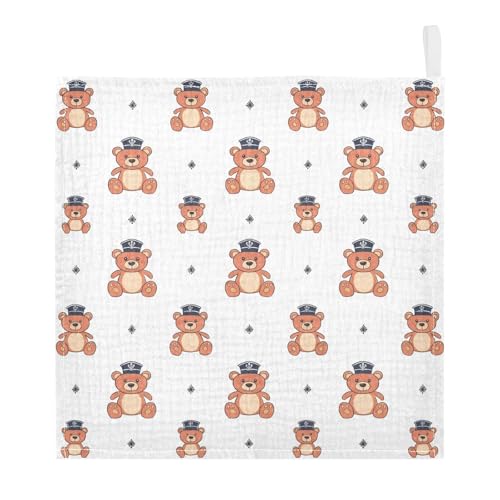 vvfelixl Cartoon Captain Bear Baby Burp Cloths Baby Muslin Washcloths for Boys Girls Cotton Babys Face Towel for Newborn Infants Soft and Absorbent 11.8 X 11.8 in, 5 Pack