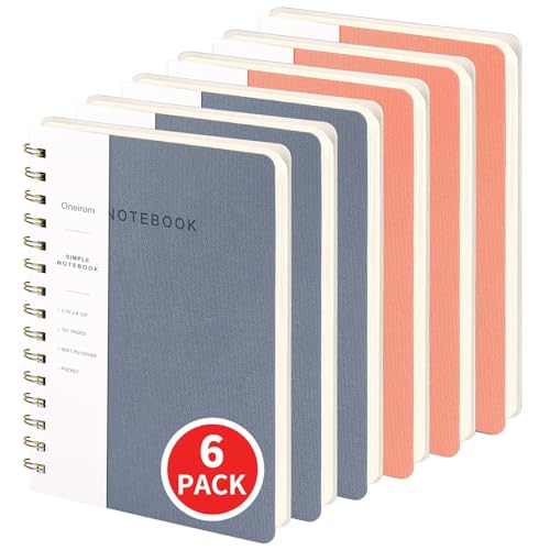Image of Spiral Notebook-5.75 inch x 8.125 inch College Ruled Journal with Inner Pockets and 160 Pages,PU Leather Cover Business Journal, Twin-Wire Binding Notebook Perfect for Office & Home School Supplies 6 pack Reefblue /Pink