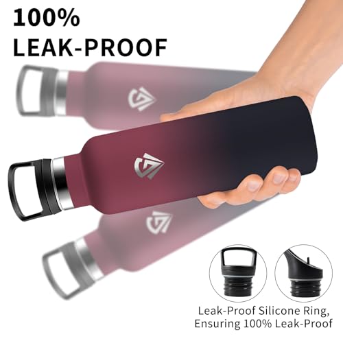 Grsta Trinkflasche Edelstahl, 750ml Thermosflasche, Trinkflasche mit Strohhalm, BPA-Frei, Auslaufsicher, Doppelwandige Vakuumisolierte, Wasserflasche für Reisen, Camping, Büro, Wandern