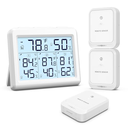 AMIR Indoor Outdoor Thermometer, 3 Channels Digital Hygrometer Thermometer with 3 Sensor, Temperature Humidity Monitor with LCD Display, Wireless...