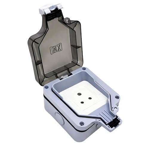 Image of MX Waterproof 3-Pin Indian Socket 6A 250V Outdoor Power Socket Box IP66 Single Weatherproof Electric Outlet for Garden, Patio, Balcony, Home, Hotel