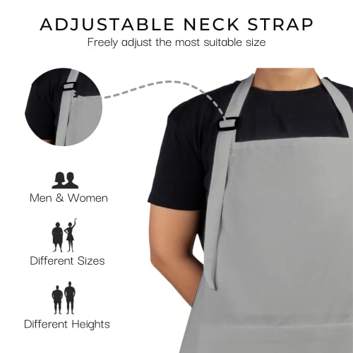 RAJRANG Set of 2 Chef Apron for Women Men with 3 Pockets - 35x27 Inches Cotton Kitchen Apron High-Rise Grey - Image 3