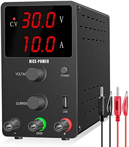 NICE-POWER DC Power Supply Adjustable Variable 3Digital LED Display Adjustable Regulated Switching DC Lab Bench Power Supply Digital (Black)