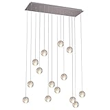 Flordeer 157' H Modern Crystal Raindrop Chandelier for Entryway Hight Ceiling Staircase LED Pendant Light Fixture for Foyer Living Room Long Large Glass Balls Hanging Lamps (14 Lights-Rectangle)