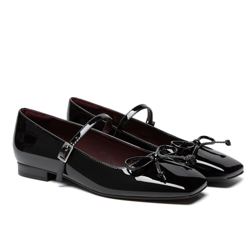 Image of Athlefit Women's Mary Jane Flats Dressy Comfortable Square Toe Ballet Flats Shoes with Buckle Strap