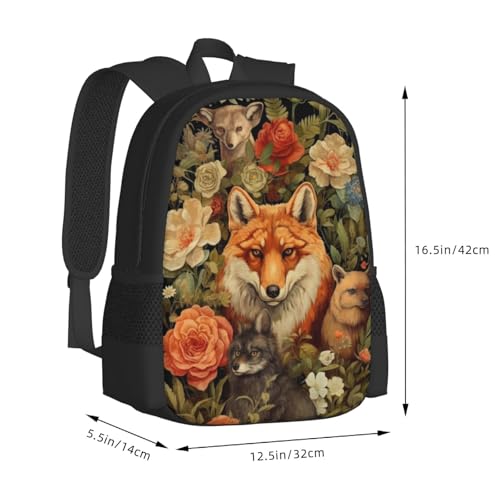 Durable Unisex 17 Backpack Foxes and Flowers Water Resistant for Work Travel & Outdoor Adventures 17 Inch Devices3