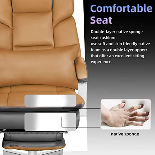 Seekfancy Reclining Office Chair With Footrest O203, Big And Tall Office Chair 500Lbs Wide Seat With 170° Backrest, High Back Large Executive Office Chair Lumbar Support，Brown Leather Managerial Chair #TOP6