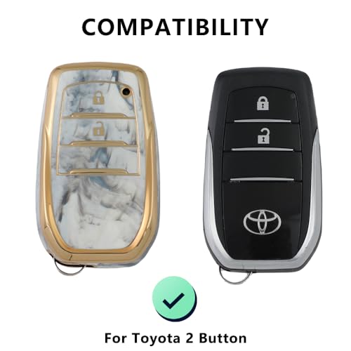 Image of keyzone TPU car key cover compatible for Toyota Innova Crysta, Hilux, Innova HyCross 2 button smart key (Marble)