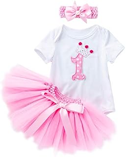 My First Birthday Baby Girl Skirt Clothes Set Infant Bodysuit Dress Outfits 4PC