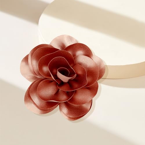 Image of Dainty Satin Fabric Flower Brooches for Women Large Rose Floral Brooch for Party Dance Wedding Banquet Elegant Camellia Fashion Brooch Pin for Women Girl 5.5inch