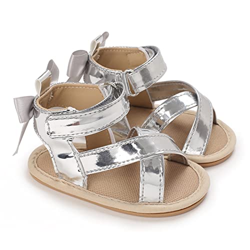 Infant Toddler Baby Girls Boys Shoes Sandals First Walking Shoes Bow Premium High Top Flat Shoes (Silver, 6 Toddler)3