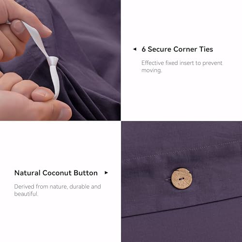 Image of JELLYMONI Cotton Duvet Cover Cal King Size - Purple Comforter Cover with Button 100% Washed Cotton 3PCS Breathable Soft Solid Bedding Set Duvet Cover 104x98in & 2 Pillowcases (NO Comforter)
