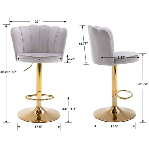 Image of Dream Furnishing - Set of 2 Bar /Kitchen Chairs 360 Degree Rotatable Swivel Elegant Classy & Comfortable Chair with Golden Base and Velvet Fabric (2 Chairs) (Grey Flower)