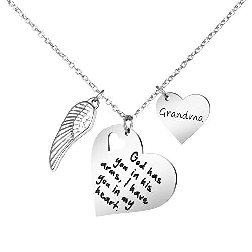 JoycuFF God Has You in His Arms I Have You in My Heart Memorial Gifts for Loss of Loved One Stainless Steel Silver Pendant Necklace Sympathy Gifts for Women Sister
