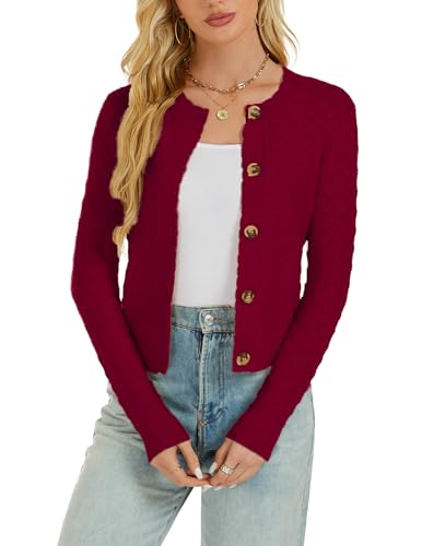 Enjyam Damen Strickjacke Langarm Elegant Kurz Cardigan mit Knöpfe...