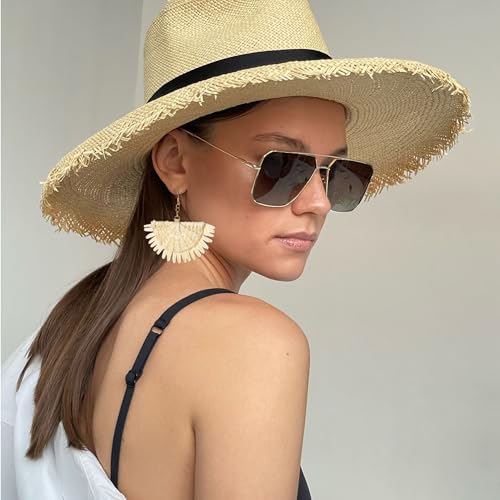 Image of Ladies Handmade Rattan Earring - Tassel A Type Straw Wicker Earrings Bohemian Geometry Earring Circle Pie Shape Earrings