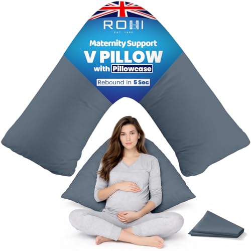Rohi Orthopaedic V Pillow with Pillowcase Anti Allergy Triangle pillows for Adults Nursing Maternity & Pregnancy Extra Hollowfibre Cushioning to Supports Neck Head & Back (Grey)