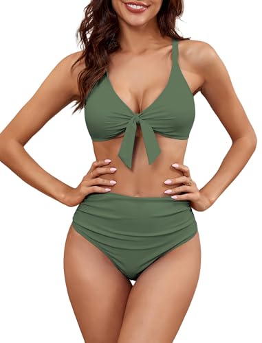 NWT SIZE M Olive Womens High Waisted Bikini Set Tie