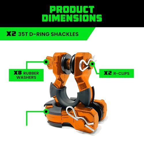 Rhino USA Super D Ring Shackles (2-Pack) - 70,548lb Break Strength – Heavy Duty 3/4" Clevis Shackle with 7/8 Pin for Towing & Off-Road Use - Pairs with Tow Strap for Vehicle Recovery (Orange)