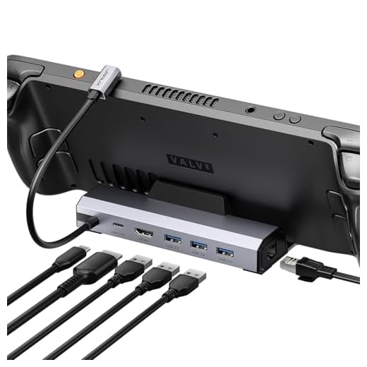 JSAUX Station d'accueil 6-en-1 avec HDMI 2.0 4K@60Hz, Gigabit Ethernet, 3 Ports USB-A 3.0 et USB-C Compatible avec ROG Ally/Steam Deck/Steam Deck OLED-HB0603