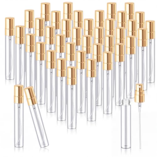 Zhehao 50 Pcs Mini Spray Bottles, Perfume Bottle, Gold Cap, 8 Ml