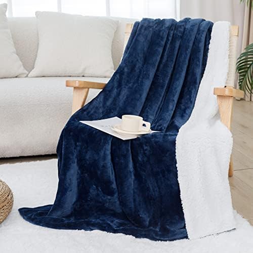HOMFINE Couverture Polaire Sherpa Double Face 130x150cm 600GSM Douce Épaisse Hiver Bleu