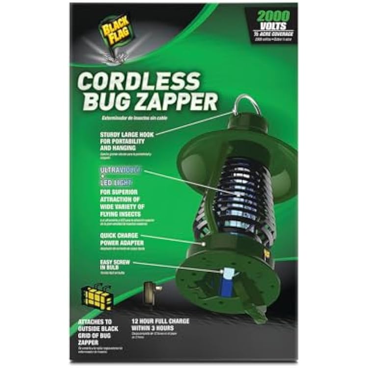 Black Flag 2000v Bug Zapper Lantern | Rechargeable Indoor/Outdoor Fly Zapper | 12-Hour Electric UV Pest Control (Green)