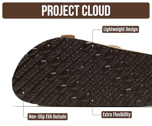 Image of Project Cloud 100% Genuine Leather Flat Sandals For Women 2026 Cork Footbed Womens Sandals with Memory Foam and arch support Vacation Essentials Slides for Women Footwear (Venita)