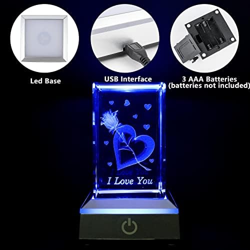 Merclix Gifts for Girlfriend Wife i Love You Rose Crystal Lamp Romantic Night Light Valentines Gifts for Her Him Wedding Anniversary Christmas Birthday Gifts for Women Mum Boyfriend