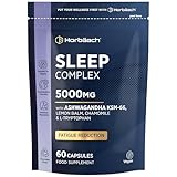 Sleeping Tablets with Ashwagandha KSM-66 | 5000mg Complex for Adults with Lemon Balm, Chamomile and L-Tryptophan | 60 Vegan Capsules | Night Time Complex for Men & Women | by Horbaach