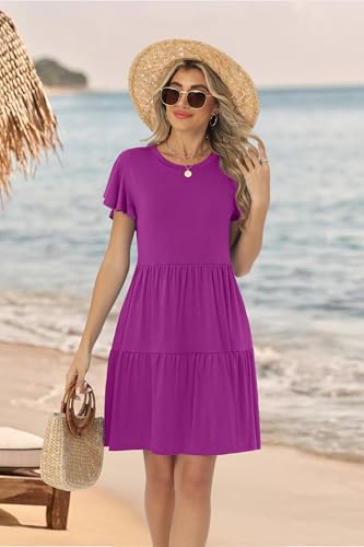 Image of HiMONE Summer Dresses for Women 2025 Vacation Sundresses Ruffle Sleeve Boat Neck with Pockets A Line Casual Dress XS-2XL