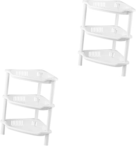 STOBAZA Estantes de almacenamiento, 2 unidades, 3 estantes, organizador de plástico para cesta, cocina, esquina blanca, baño, hogar, estante de