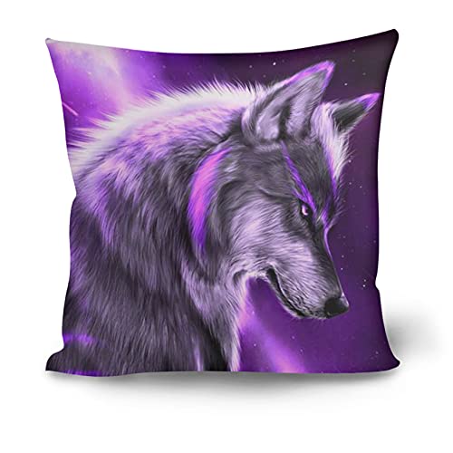 Showudesigns Housse de coussin carrée décorative avec fermeture éclair invisible - Motif loup violet - Pour salon, canapé, chambre à coucher