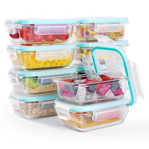 Feshory 10 Pack Small Airtight Glass Food Storage Containers with Plastic Lids (370ML/12.5Oz) - Glass Meal Prep Food Containers, Lunch Box for Kitchen Storage & Organisation