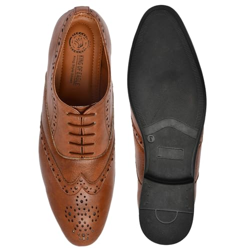 Mens-Stylish-Brogue-Wingtip-Oxford-Leather-Dress-Shoes-Brown