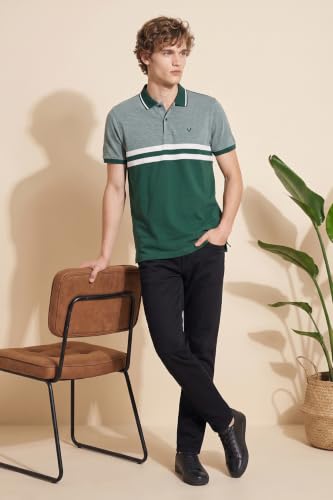 Image of Allen Solly Men's Polo T-Shirt | Polycotton Blend | Color-Block Design | Regular Fit | Smart Casual Wear