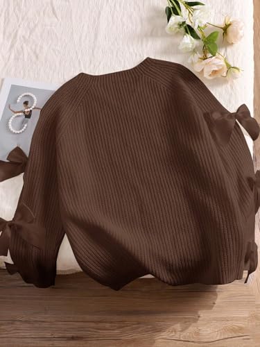 Image of SHENHE Women's Plus Size Sweaters Bow Cutout Crewneck Long Raglan Sleeve Knit Tops Chunky Sweaters