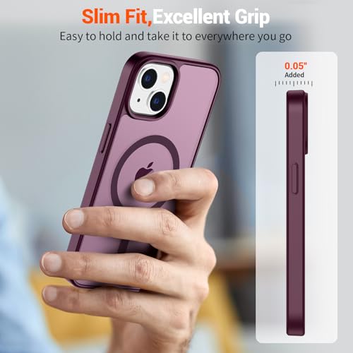 Image of SUPFINE Magnetic for iPhone 15 Case (Compatible with MagSafe) (Military Grade Drop Protection) Slim Translucent Matte Shockproof with Anti-Fingerprint Phone Case, Wine Red