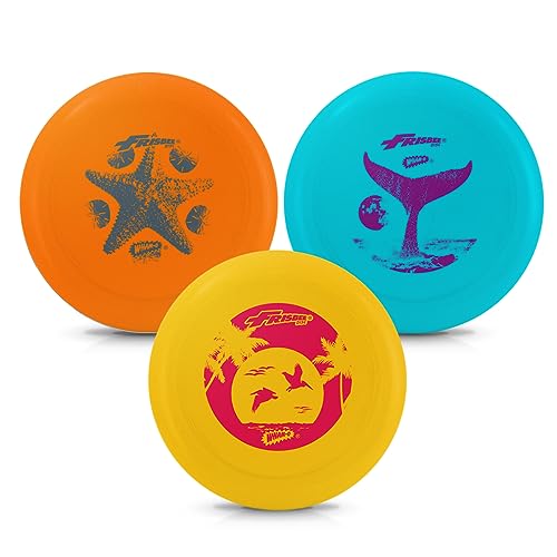 Wham-O Frisbee- Malibu Beach Flyer - Flying Disc- 110 Gram - Light Weight Frisbee Disc (3 Pack - Blue + Orange + Yellow)