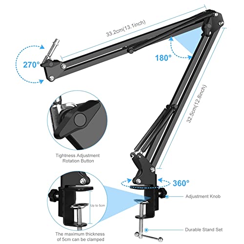 CGTOLOS Microfone condensador S-tudio Broadcast Kits de canto com braço de suspensão e suporte de me