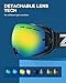 ZIONOR X Ski Snowboard Snow Goggles OTG Design for Men Women Adult with Spherical Detachable Lens UV Protection Anti-fog (VLT 7% Black Frame Revo Gold Lens)