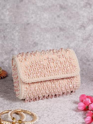 Image of THE TAN CLAN Blush Flap Over Clutches for women Purses Handbags for ladies Bag for Women- Elegant Evening Handbag, Stylish Purse with Magnetic Closure, Perfect for Weddings, Parties