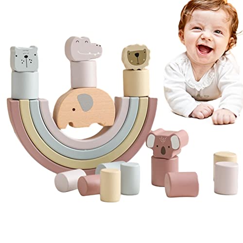 HONGFU Ensemble de Blocs de Construction en Bois | Montessori Toys Blocs de Construction Arc-en-Ciel pour Tout-Petits,Blocs empilables Montessori équilibrant Les Jouets éducatifs d'apprentissage Cover