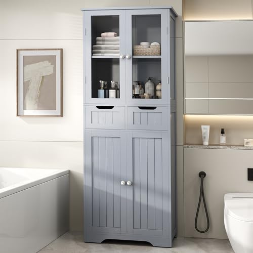 Betterhood 67" Tall Bathroom Storage Cabinet, Freestanding Cabinet with Glass