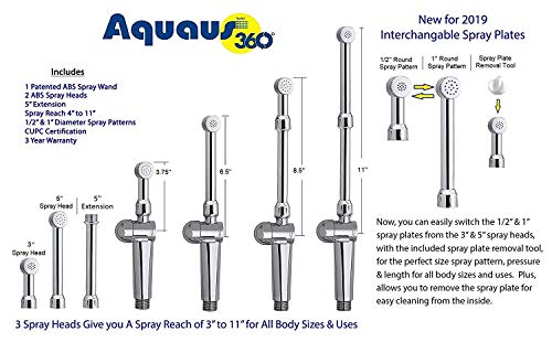 Aquaus 360 Bidet"SPRAY WAND ONLY" | NSF Certified - 3 Year Warranty - American Made -Dual Thumb Pressure Controls - Ceramic Disk Seals - ABS Body - Brass Valve Core - Includes 5'' inch Extension