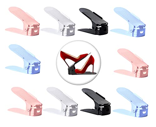 Image of JRM Plastic Shoe Slots Organizer For Closet Shoe Space Saver, Double Layer Shoe Rack Organizer Holder For Closet (Pack of 10) Multicolor