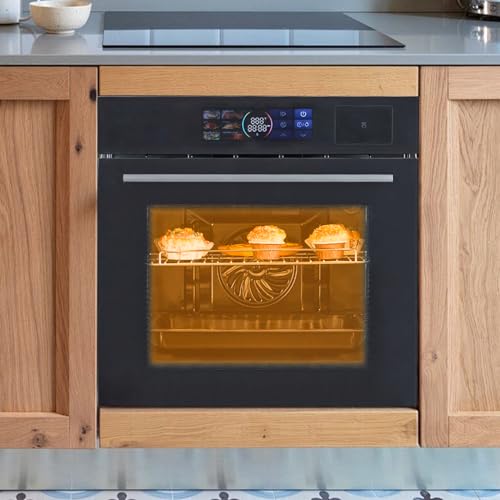 24 Inch Wall Oven | 2.5 Cu Ft Electric Wall Oven 3D Heating & 3000W Electric Oven with Air Fry Function, 8 Cooking Modes, 108 Smart Recipes, Touch Display, Stainless Steel Black