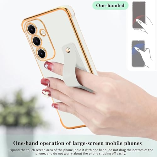 LLZ.COQUE for Samsung Galaxy S24 Case for Women Girls, Bling Luxury Plated with Love-Heart Design Cover, Adjustable Hand Strap Stand, Bumper Shockproof Protective for Samsung Galaxy S24 5G - White by LLZ.COQUE - Image 6