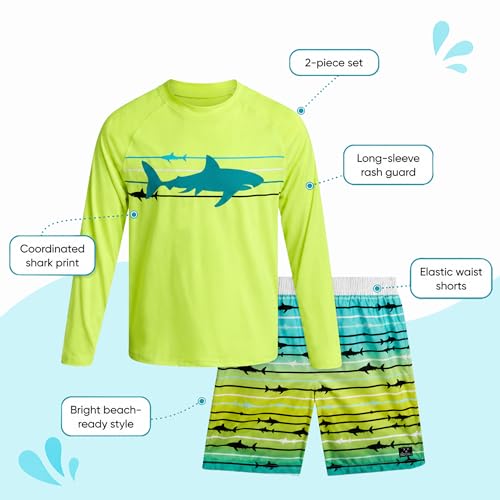 Image of Big Chill Boys Rash Guard Set - 2 Piece UPF 50+ Boys Swim Trunks & Long Sleeve Boy Swim Shirt Youth Bathing Suit Swimwear Set